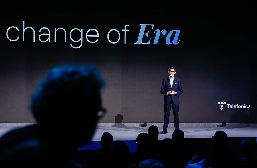 Telefónica and GSMA Chairman, José María Álvarez-Pallete, speaking at the opening session of the MWC23