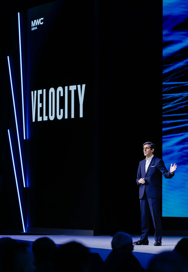 Telefónica and GSMA Chairman, José María Álvarez-Pallete, speaking at the opening session of the MWC23
