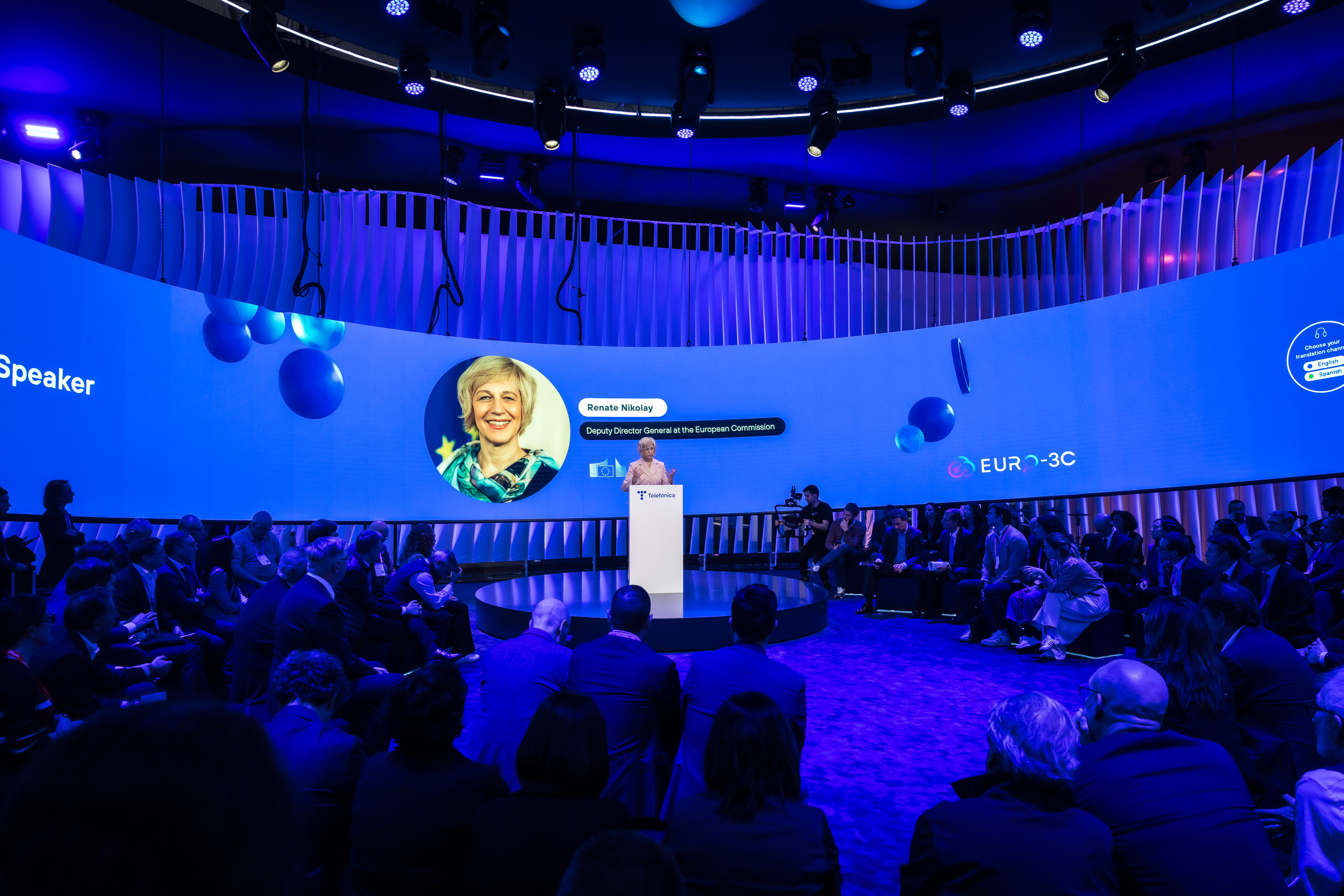 Numerous attendees at MWC26 showed interest in the presentation of the EURO-3C initiative held at Telefónica's Agora.