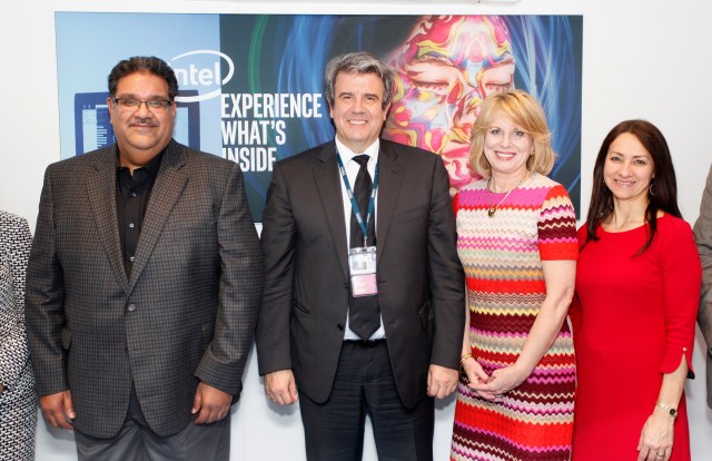 From left to right: Murphy Renduchintala, SVP President Client & Internet of Things Intel; Enrique Blanco, Global CTO Telefonica ; Diane Bryant, SVP and General Manager Data Center Group, Intel and Sandra Rivera, vice president and general manager of Intel’s Network Platforms Group