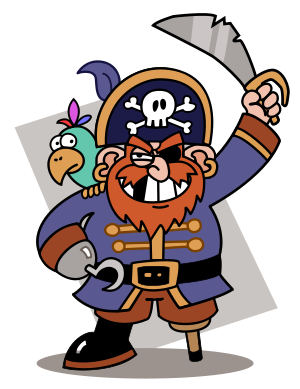A stereotypical caricature of a pirate.