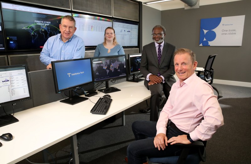 Telefónica Tech UK&I Team –left to right-: Martin Hess - Managing Director, Shannon Walmsley - SOC Team Lead, Pete Campbell - Head of Managed Services, and Peter Russell – Managing Director of Ireland