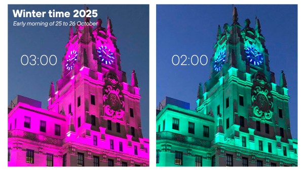 Clock of Gran Vía building to show the time change: on 26 October, the time changes from three to two.