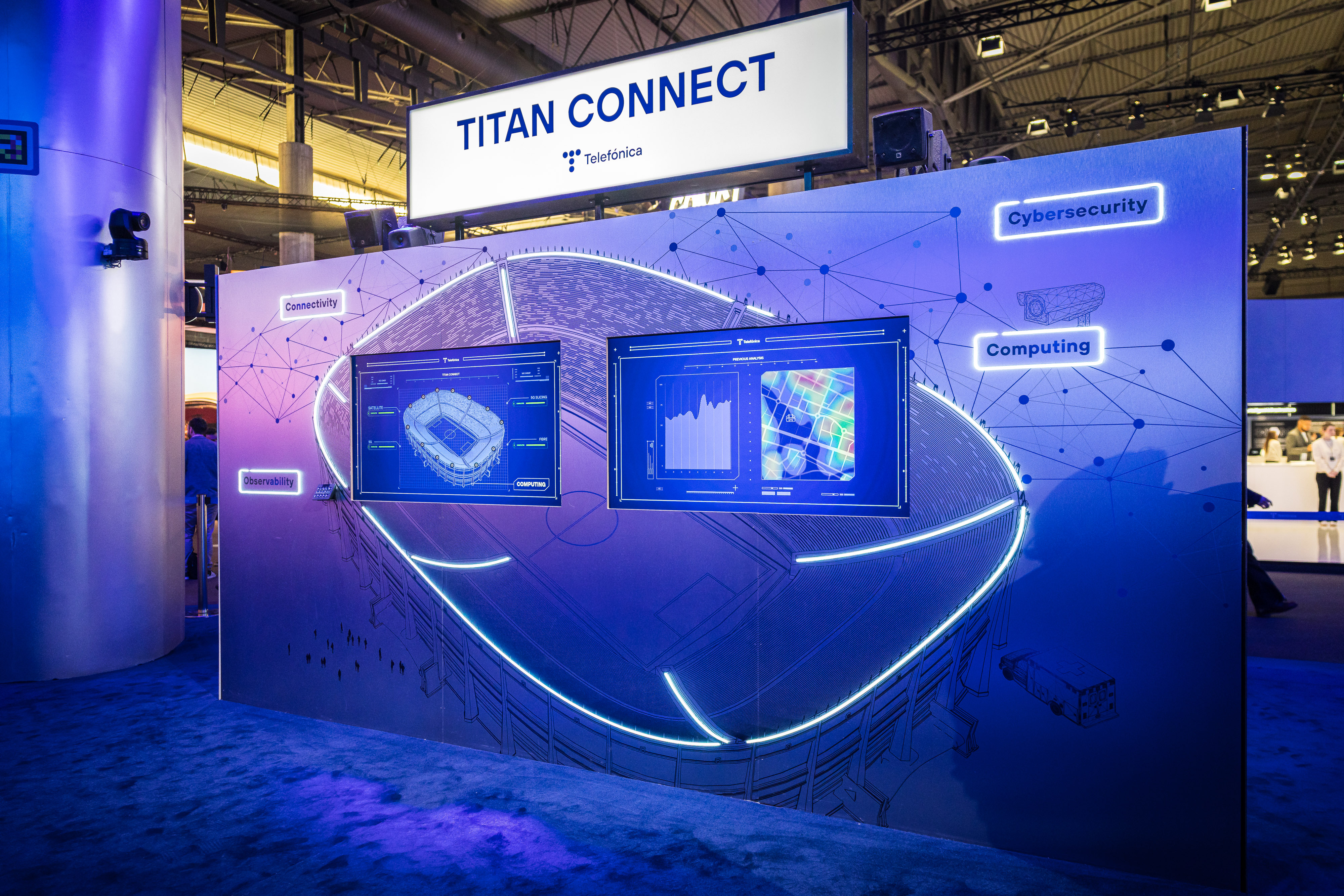 En el stand de Telefónica en el MWC26, exhibe su demo ‘Titan Connect’ que muestra cómo un conjunto de soluciones tecnológicas puede mantener la conectividad de una empresa, garantizando su continuidad ante cualquier imprevisto.