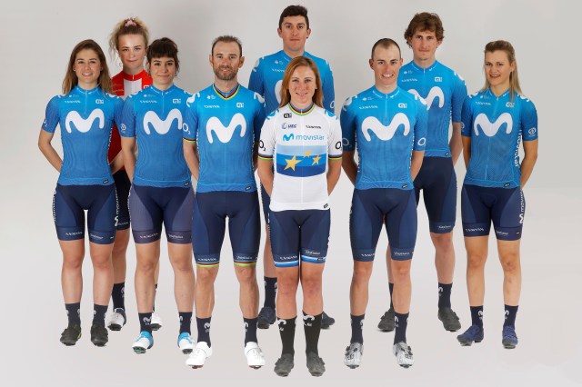 De izquierda a derecha: Sara Martín, Emma Norsgaard, Sheyla Gutiérrez, Alejandro Valverde, Marc Soler, Annemiek van Vleuten, Enric Mas, Iván García Cortina, Katrine Aalerud.