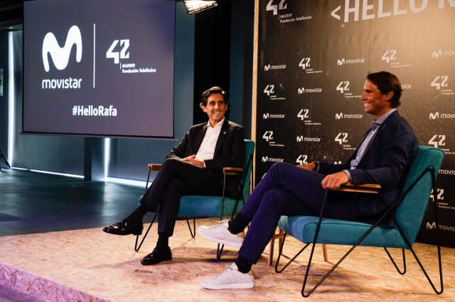 El presidente de Telefónica, José María Álvarez-Pallete, junto al tenista y embajador de la compañía, Rafa Nadal