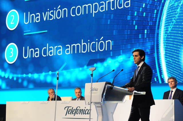 El presidente de Telefónica, José María Álvarez-Pallete en su intervención durante la Junta General de Accionistas 2017.