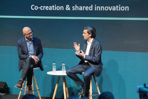 Satya Nadella, CEO de Microsoft, y José María Álvarez-Pallete, presidente ejecutivo de Telefónica