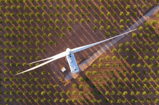 Molino de viento para mostrar la importancia de la energía renovable en la Política de Gestión Energética de Telefónica.