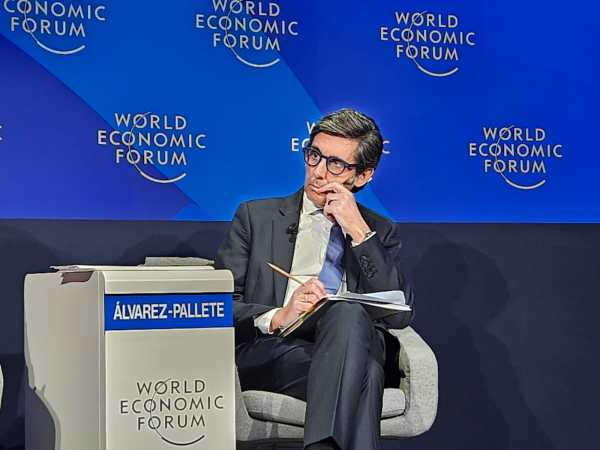 José María Álvarez-Pallete, presidente de Telefónica, durante su participación en el Foro de Davos